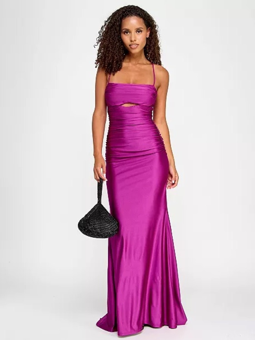 City Studios Fuchsia Ruched Cutout Spaghetti-Strap Maxi Dress